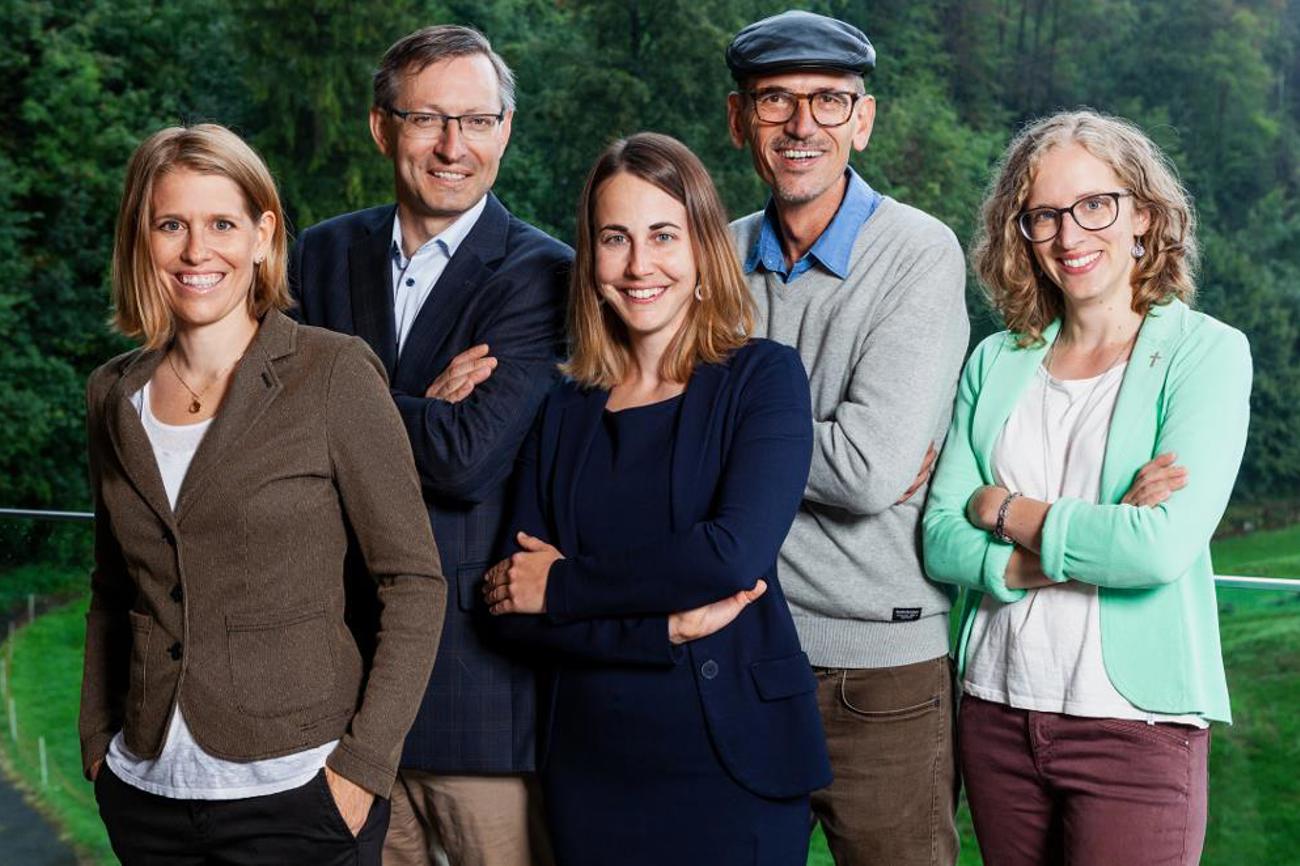 Das neue Team vom «Wort zum Sonntag»: Nathalie Dürmüller, Urs Corradini, Veronika Jehle, Simon Gebs, Antje Kirchhofer (v.l. ).|SRF/Merly Knörle